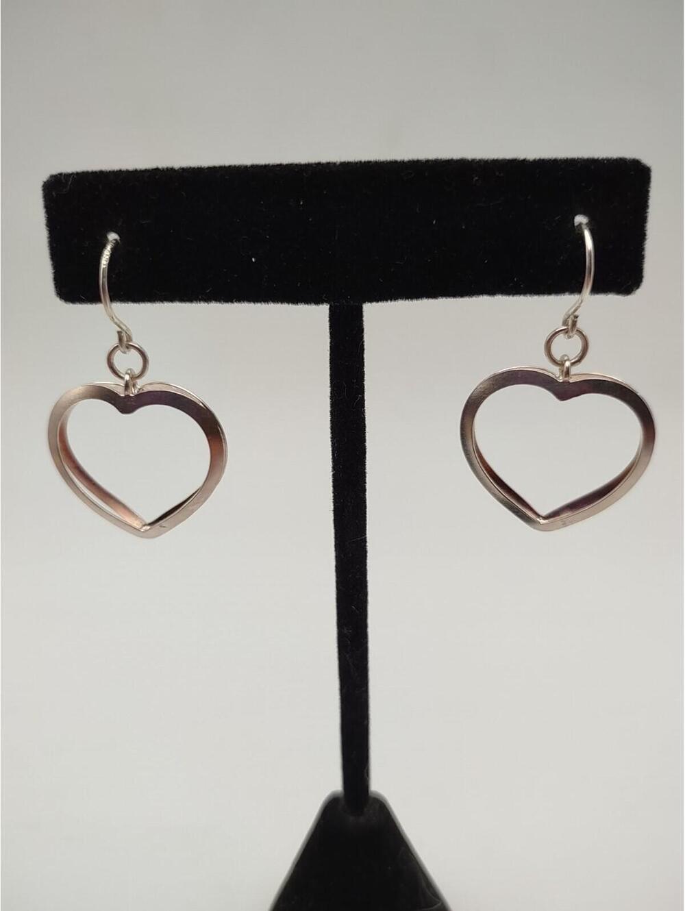 Sterling Silver Open Heart Dangle Earrings 925